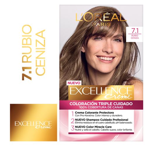 Kit Tintura Excellence Creme Tono 7.1 Rubio Ceniza