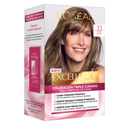 Kit Tintura Excellence Creme Tono 7.1 Rubio Ceniza