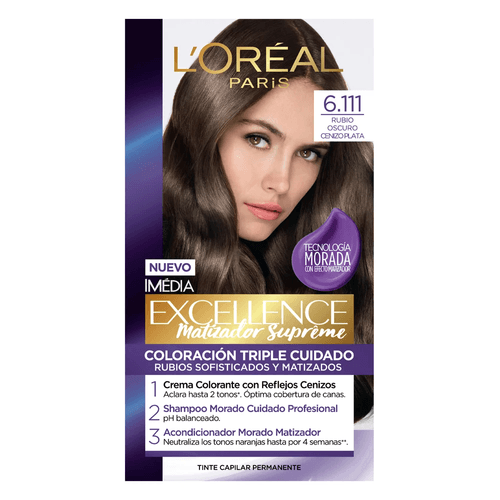 Kit TinturaExcellence Matizador Supreme Tono 6.111 Rubio Oscuro Cenizo Plata