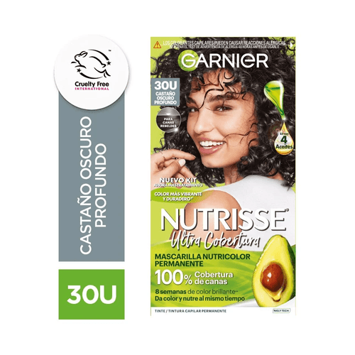 Kit Tintura Nutrisse Ultra Cobertura Tono 30 Castaño Oscuro Profundo
