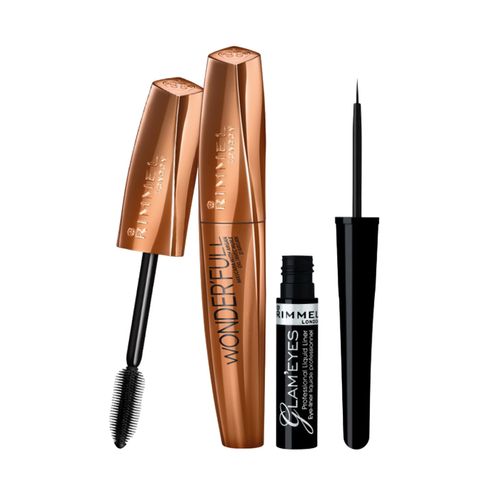 Rimmel Combo Máscara De Pestañas Rimmel London Wonderfull Oil Argán + Delineador De Ojos Rimmel London Glam Liner Black 001