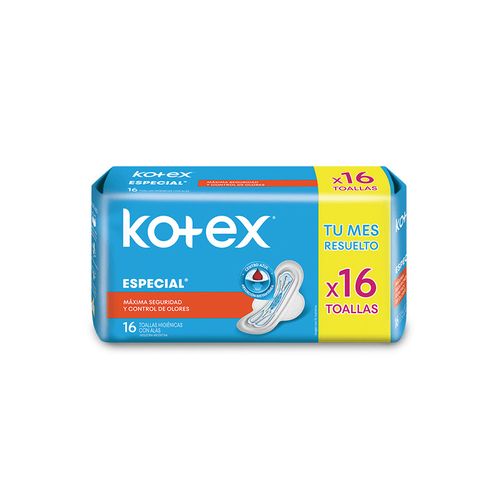 Kotex Toallas Femeninas Especial Con Alas X 16 Unidades