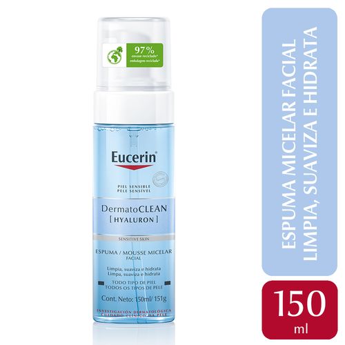 Eucerin Dermatoclean Espuma Micelar De Limpieza Con Ácido Hialurónico Piel Sensible 150 Ml