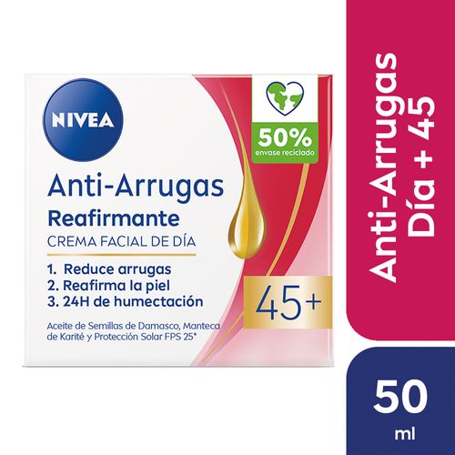Crema Facial Revitalizante Nivea Antiarrugas Con Aceite De Argán 45+ X 50 Ml