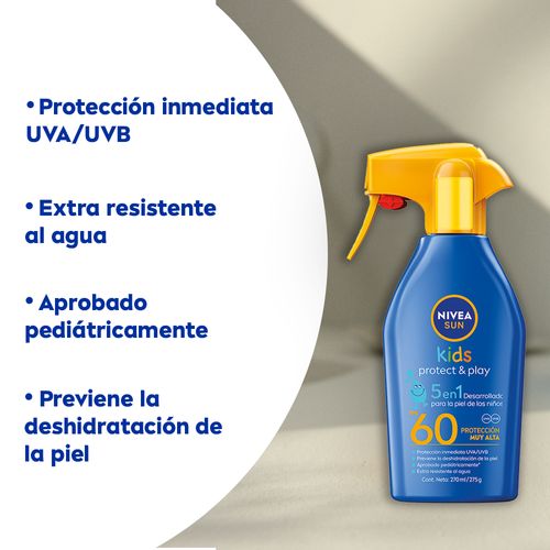 Protector Solar Nivea Protect & Play 5 En 1 Kids Trigger Spray Fps 60 Y Protección Uva X 270 Ml