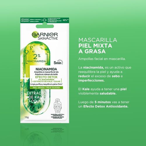 Mascarilla de Tela - 2% Niacinamida + Kale Garnier