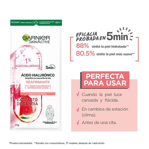 Mascarilla de tela - 1% Ácido Hialurónico + Sandía Garnier