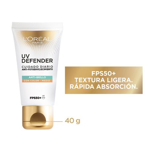 Protector Solar L'Oreal Paris Uv Defender Anti Brillo Tono Medio FPS50+