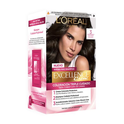 Kit Tintura Excellence Creme Tono 3 Castaño Oscuro Profundo