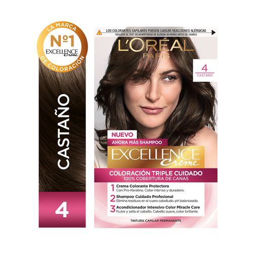 Kit Tintura Excellence Creme Tono 4 Castaño Oscuro Profundo