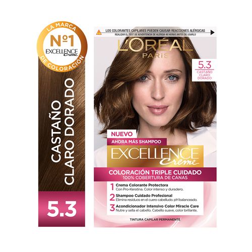 Kit Tintura Excellence Creme Tono 5.3 Castaño Claro Dorado