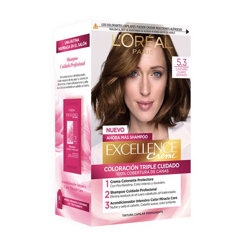 Kit Tintura Excellence Creme Tono 5.3 Castaño Claro Dorado