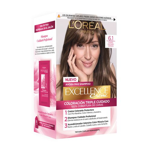 Kit Tintura Excellence Creme Tono 6.1 Rubio Oscuro Ceniza