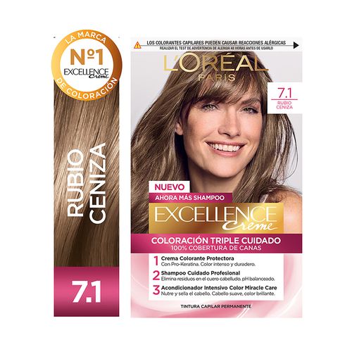 Kit Tintura Excellence Creme Tono 7.1 Rubio Ceniza