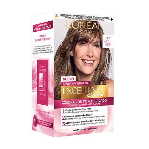 Kit Tintura Excellence Creme Tono 7.1 Rubio Ceniza