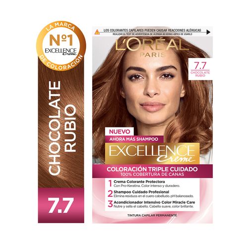 Kit Tintura Excellence Creme Tono 7.7 Chocolate Rubio
