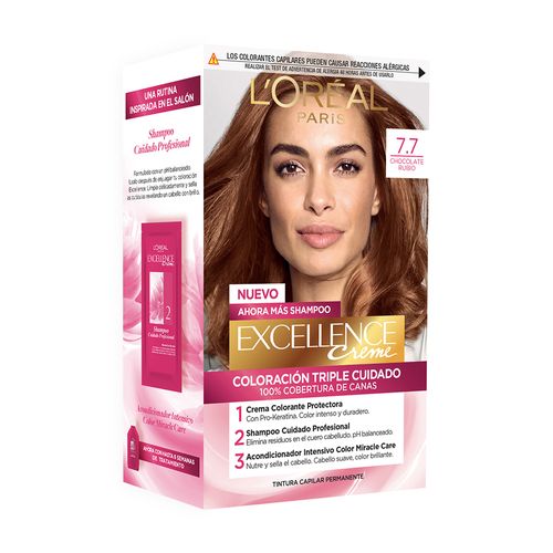 Kit Tintura Excellence Creme Tono 7.7 Chocolate Rubio