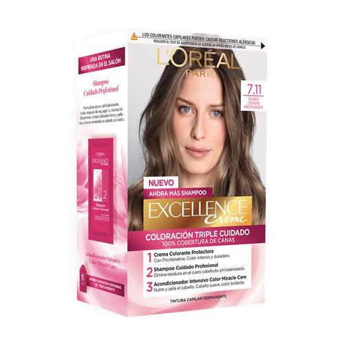 Kit Tintura Excellence Creme Tono 7.11 Rubio Ceniza Profundo