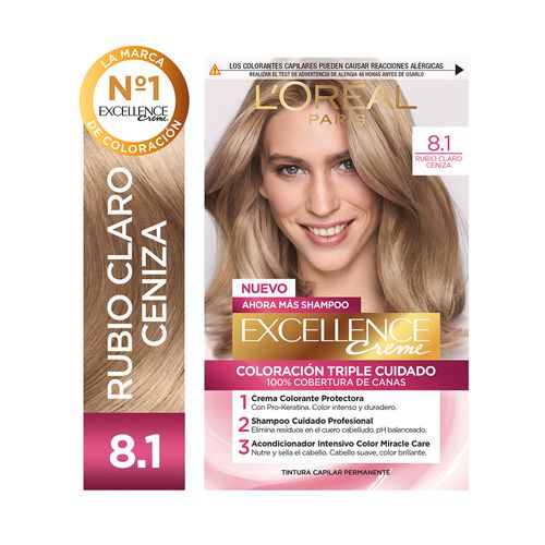 Kit Tintura Excellence Creme Tono 8.1 Rubio Claro Ceniza