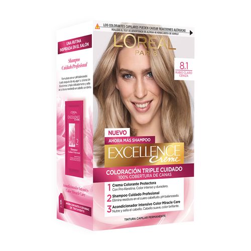 Kit Tintura Excellence Creme Tono 8.1 Rubio Claro Ceniza
