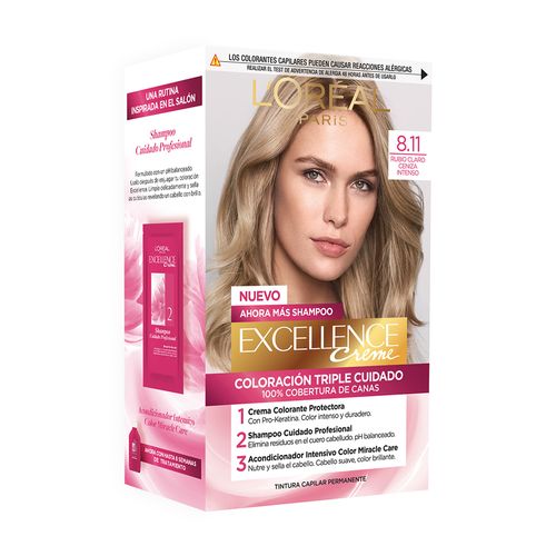 Kit Tintura Excellence Creme Tono 8.11 Rubio Claro Ceniza Profundo