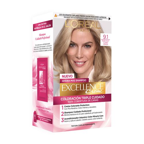 Kit Tintura Excellence Creme Tono 9.1 Rubio Muy Claro Ceniza