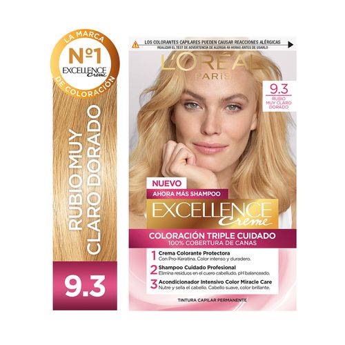 Kit Tintura Excellence Creme Tono 9.3 Rubio Muy Claro Dorado