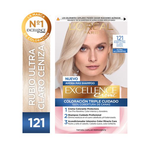 Kit Tintura Excellence Creme Ultra Aclarante Tono 121 Rubio Ultra Claro Ceniza