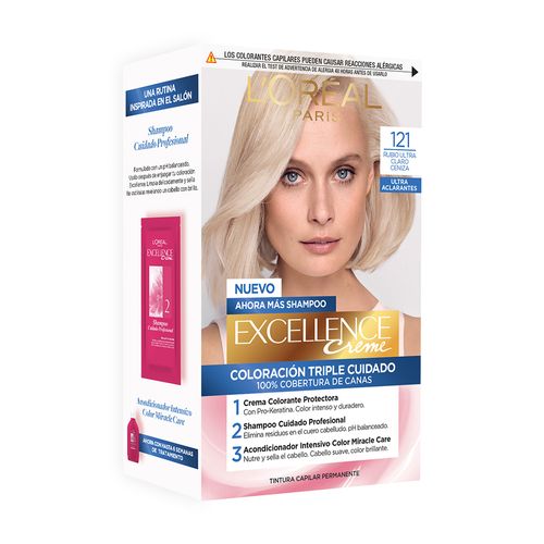 Kit Tintura Excellence Creme Ultra Aclarante Tono 121 Rubio Ultra Claro Ceniza