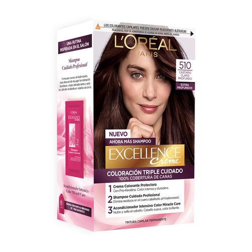 Kit Tintura Excellence Creme Extra Profundo Tono 510 Castaño Claro Profundo
