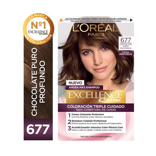 Kit Tintura Excellence Creme Extra Profundo Tono 677 Chocolate Puro