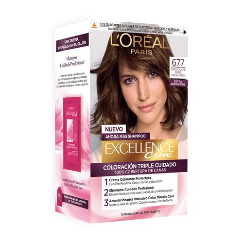 Kit Tintura Excellence Creme Extra Profundo Tono 677 Chocolate Puro