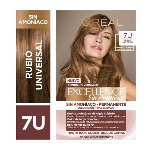 Kit Tintura Excellence Sin Amoníaco Tono 7U Rubio Universal