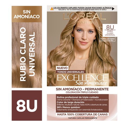 Kit Tintura Excellence Sin Amoníaco Tono 8U Rubio Claro Universal