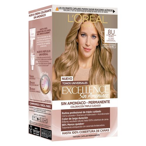 Kit Tintura Excellence Sin Amoníaco Tono 8U Rubio Claro Universal