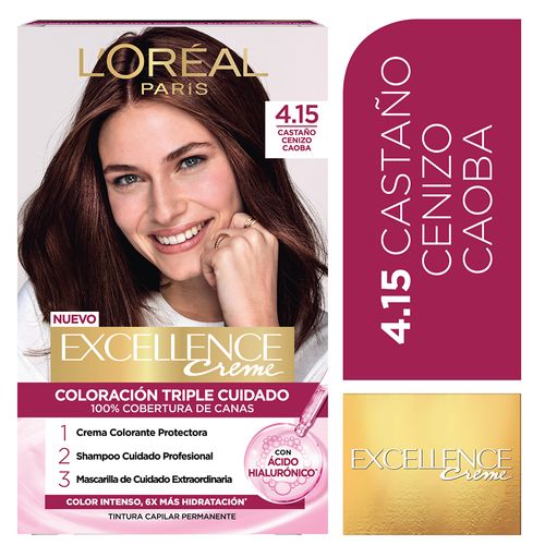 Kit Tintura Excellence Creme Tono 4.15 Castaño Cenizo Caoba