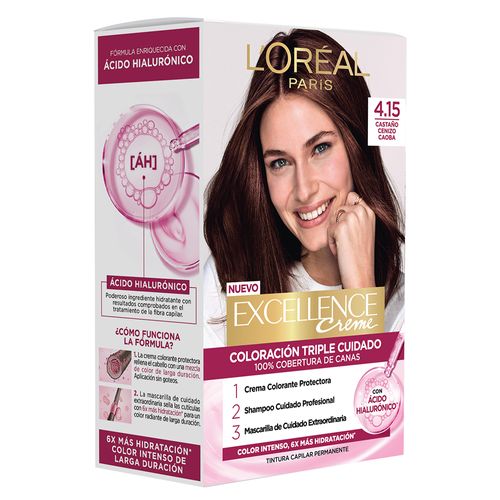 Kit Tintura Excellence Creme Tono 4.15 Castaño Cenizo Caoba