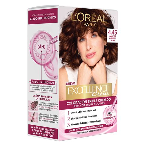 Kit Tintura Excellence Creme Tono 4.45 Castaño Cobrizo Caoba