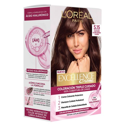 Kit Tintura Excellence Creme Tono 5.15 Castaño Claro Cenizo Caoba