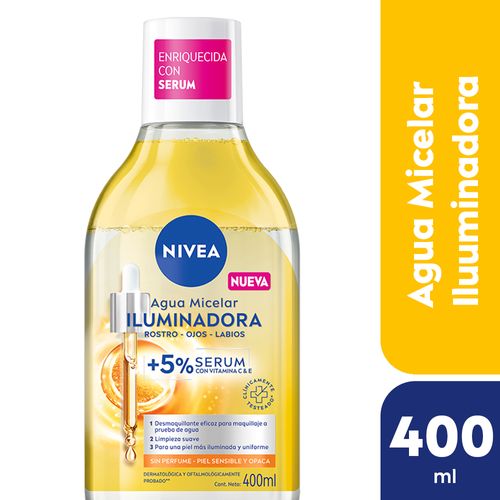 Agua Micelar Nivea Iluminadora Enriquecida Con Sérum Piel Sensible X 400 Ml