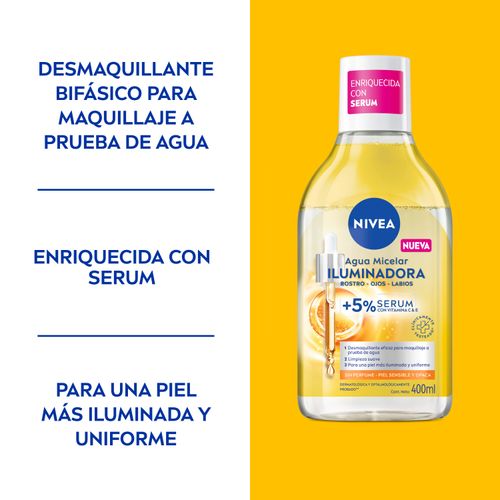 Agua Micelar Nivea Iluminadora Enriquecida Con Sérum Piel Sensible X 400 Ml